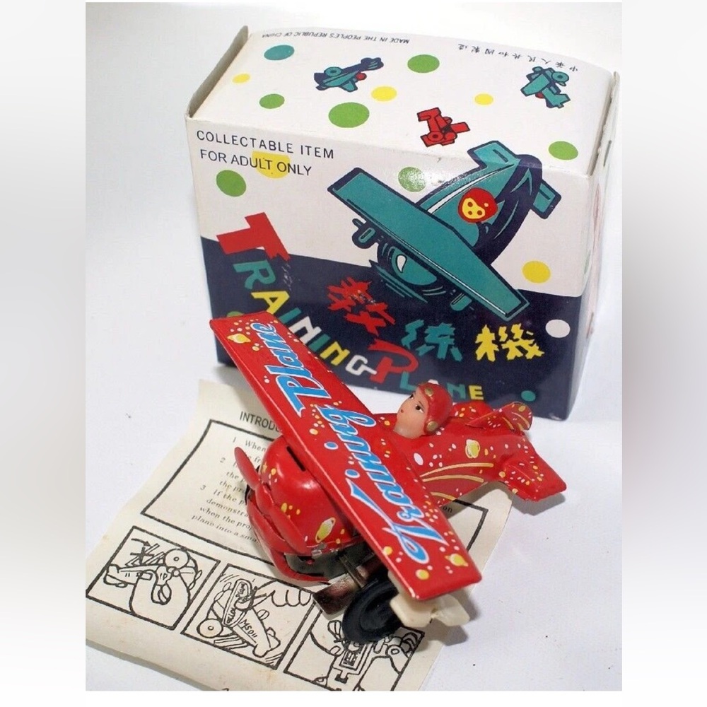 Lot of 4 Vintage Tin Lithographed Wind-up Training Plane Airplane With Boxes